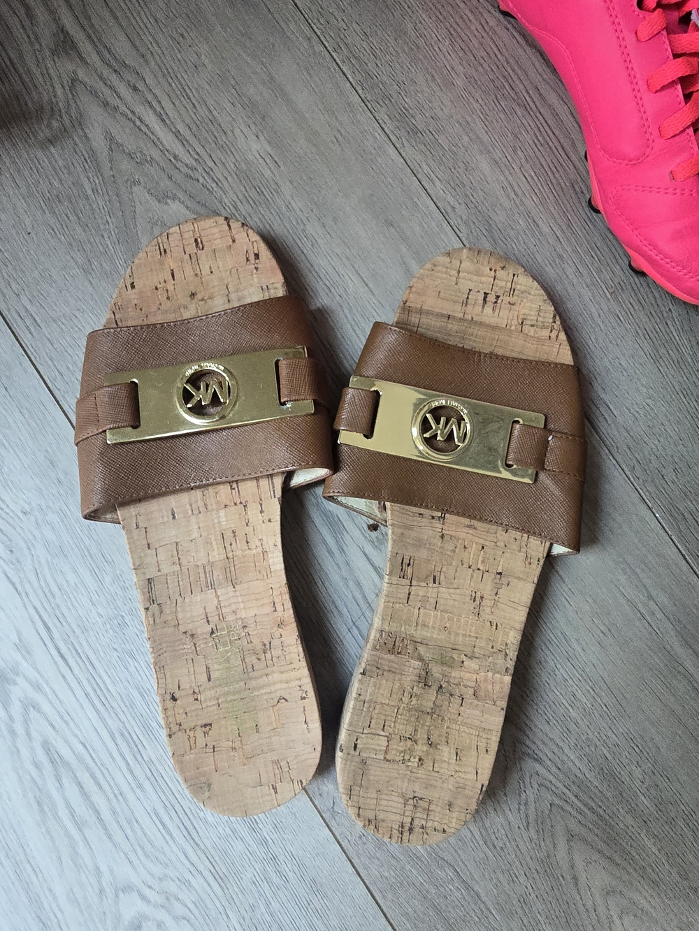Michael Kors Brown Slide Sandals with Gold Logo Plate